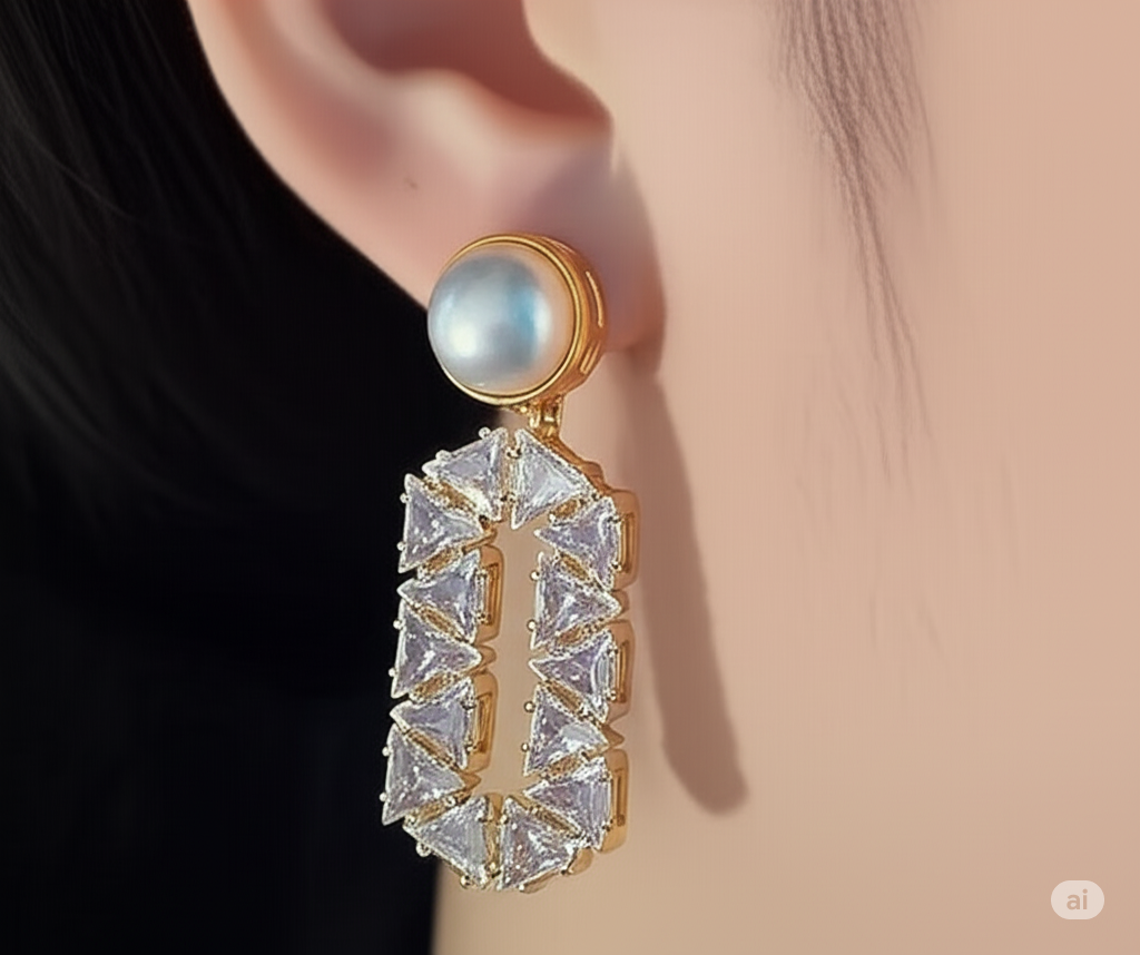 Oval Full Diamond Eardrops Special-interest Design Pearl