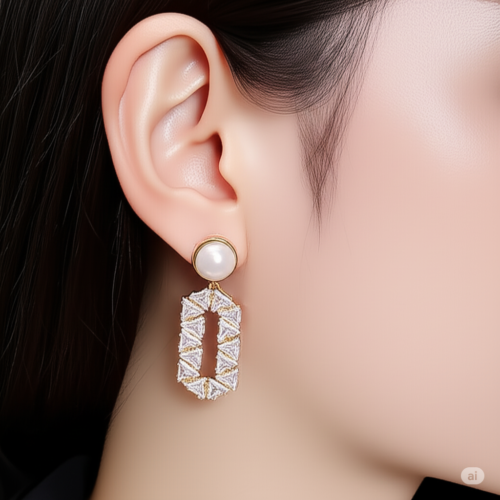Oval Full Diamond Eardrops Special-interest Design Pearl