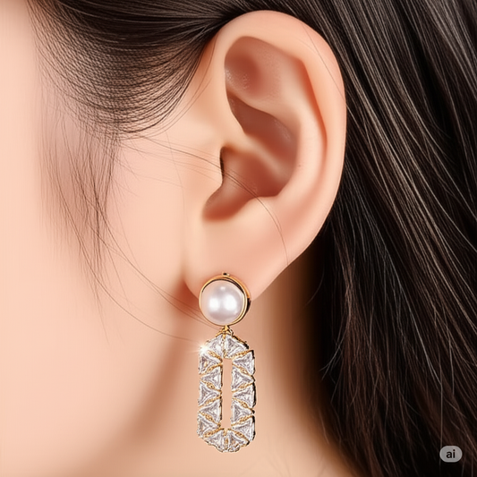 Oval Full Diamond Eardrops Special-interest Design Pearl